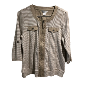 Christopher & Banks tan and white top size small